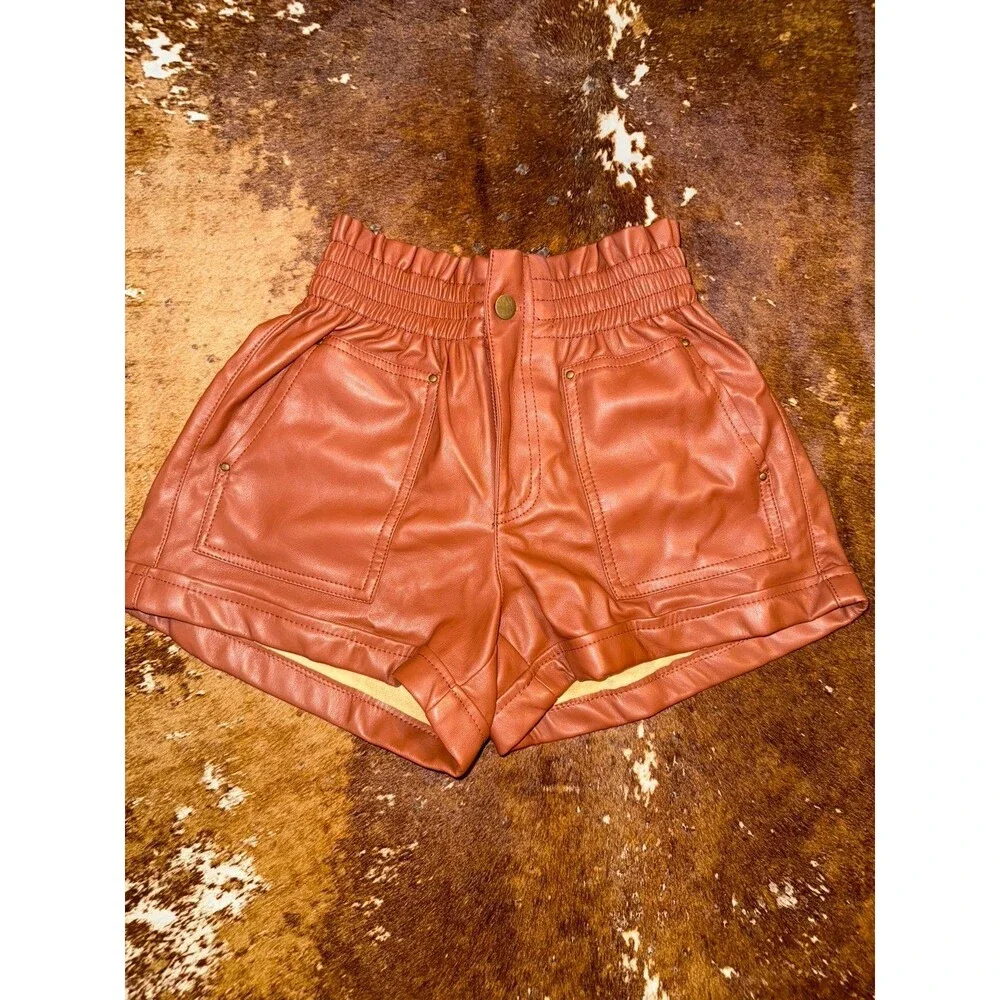 Forever 21 faux Brown leather shorts with ruffle detail Size XS #leather #summer